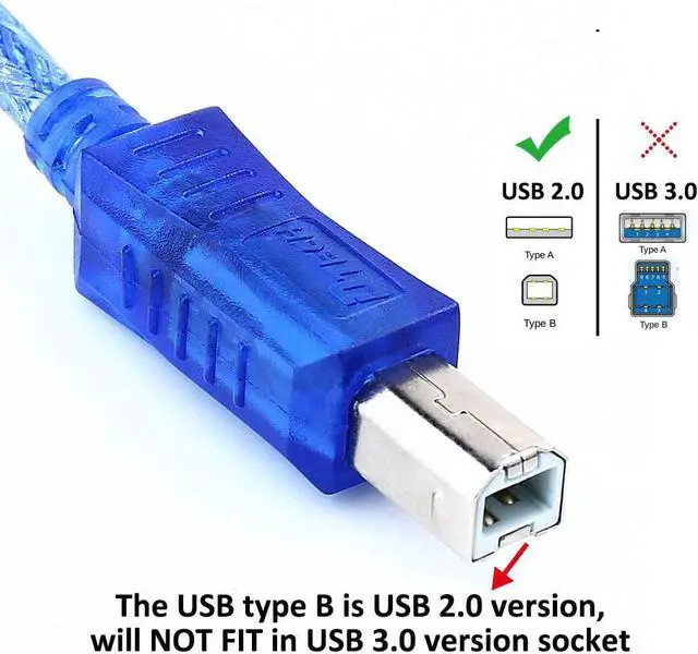 Alt view image 2 of 6 - DTECH 15ft USB Printer Cable 2.0 A Male to B Male Port Square end Scanner Cord (15 Feet Blue)