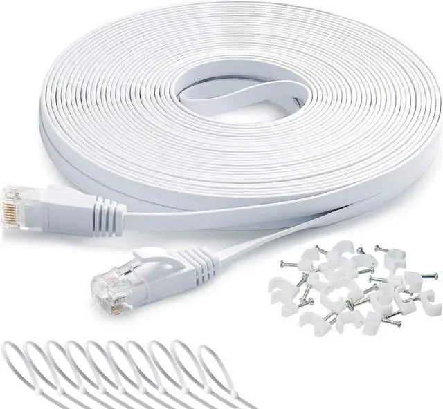 Main image of Ethernet Cable 50 ft, Cat 6 LAN Cable Ethernet Cord, Slim Long Flat Computer Internet Patch Cord Wire with Clips & Rj45 Connectors for Router, Faster Than Cat5e/Cat5 (50ft White)