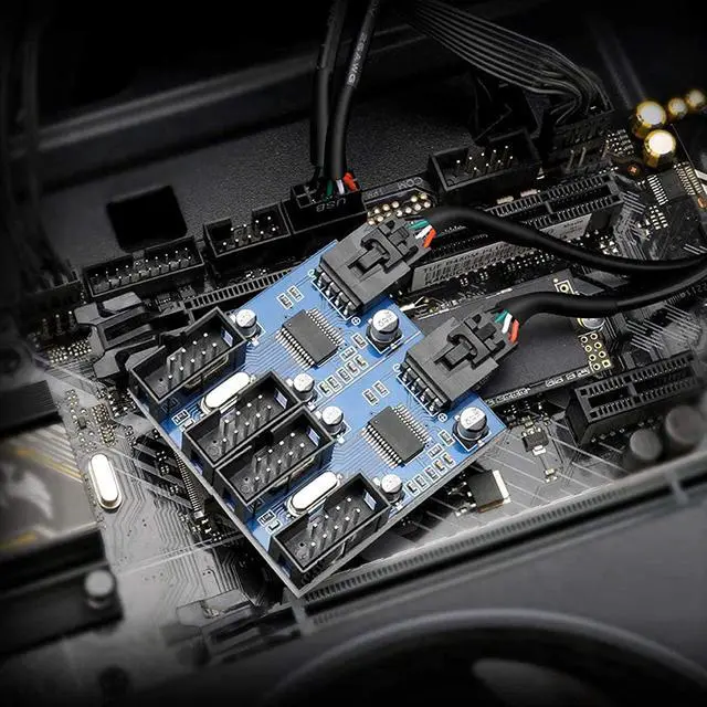 Alt view image 5 of 7 - Motherboard 9 Pin USB Header Splitter, Male 1 to 4 Female Extension Splitter Cable Desktop Card 9-Pin USB 2.0 HUB Connector Adapter Port Multiplier