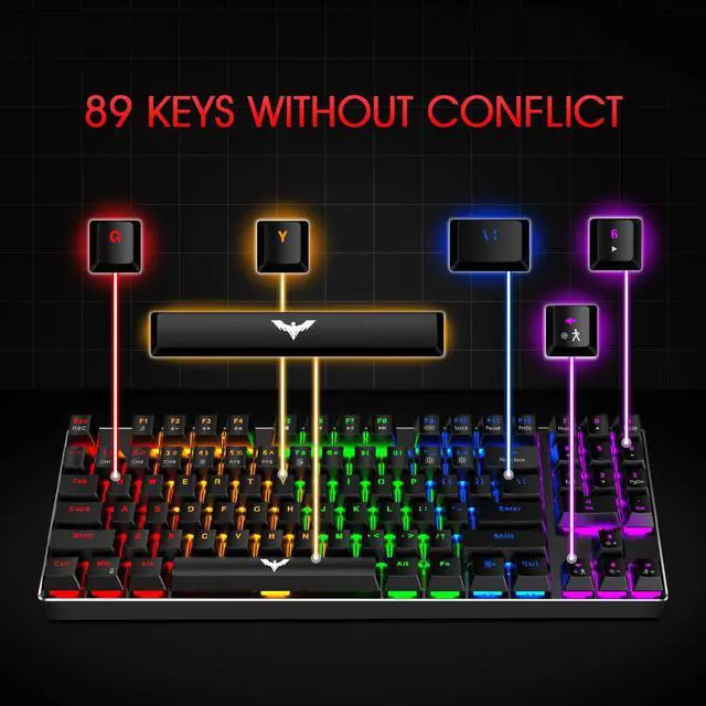 Alt view image 4 of 7 - Havit Mechanical Keyboard and Mouse Combo Wired 89 Keys Backlit Gaming Keyboard Red Switch, 4800 DPI Mouse with 6 Button, Gaming Mouse Pad for PC Gamer Computer Laptop