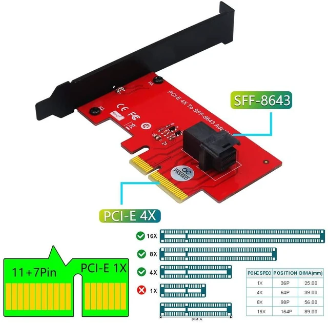 Alt view image 3 of 7 - PCI Express 4.0 x4 Host Adapter Card SFF-8639 NVMe SSD PCIe Adapter SFF-8643 Mini-SAS HD 36Pin Connector for U.2 (SFF-8639) PCIe-NVMe SSD - Support Intel 750 2.5-inch U.2 SFF SSD