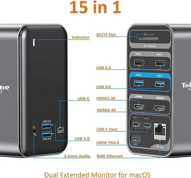Alt view image 7 of 7 - USB C Docking Station Dual Monitor for MacBook Pro, 15 in 1 USB C Laptop Docking Station Dual Monitor HDMI for MacBook Pro Air with 2 4K HDMI Display, 6 USB A,USB C, SD&Micro SD,LAN, 87W PD 3.0