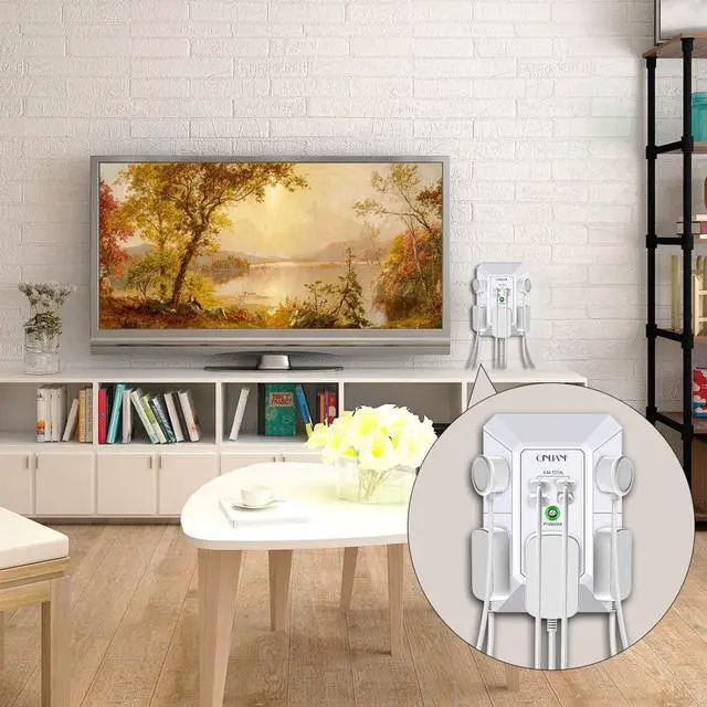 Alt view image 4 of 7 - Wall Charger, Surge Protector, QINLIANF 5 Outlet Extender with 4 USB Charging Ports (4.8A Total) 3-Sided 1680J Power Strip Multi Plug Adapter Spaced for Home Travel Office (3U1C)