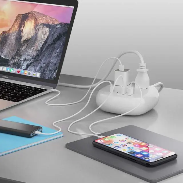 Alt view image 4 of 4 - Ceptics USB Power Strip - Surge Protection - Small & Compact Travel Size - Grounded Dual USB + USB-C - Input - Powerful 21W Total, Charging Hub Station, 5 Feet Cord