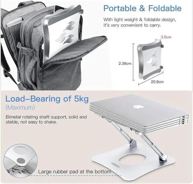 Alt view image 5 of 7 - Laptop Stand, Ergonomic Adjustable Laptop Stand, 2 in 1 Computer Stand Tablet Stand, Stand for Laptop Compatible with 10-15.6" Laptops and Tablets(Aluminum, Silver)