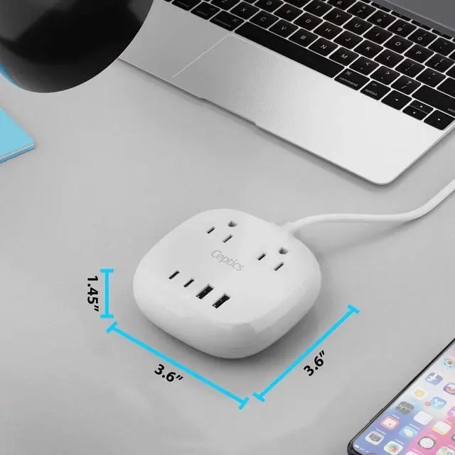 Alt view image 3 of 4 - Ceptics USB Power Strip - Surge Protection - Small & Compact Travel Size - Grounded Dual USB + USB-C - Input - Powerful 21W Total, Charging Hub Station, 5 Feet Cord