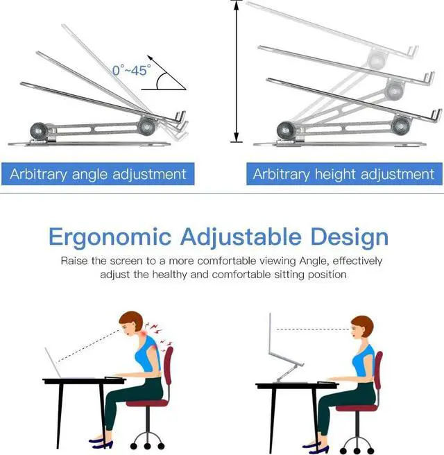 Alt view image 4 of 7 - Laptop Stand, Ergonomic Adjustable Laptop Stand, 2 in 1 Computer Stand Tablet Stand, Stand for Laptop Compatible with 10-15.6" Laptops and Tablets(Aluminum, Silver)