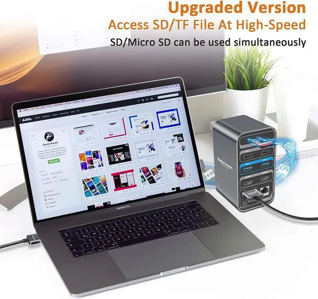 Alt view image 6 of 7 - USB C Docking Station Dual Monitor for MacBook Pro, 15 in 1 USB C Laptop Docking Station Dual Monitor HDMI for MacBook Pro Air with 2 4K HDMI Display, 6 USB A,USB C, SD&Micro SD,LAN, 87W PD 3.0