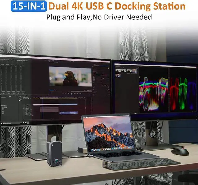 Alt view image 2 of 7 - USB C Docking Station Dual Monitor for MacBook Pro, 15 in 1 USB C Laptop Docking Station Dual Monitor HDMI for MacBook Pro Air with 2 4K HDMI Display, 6 USB A,USB C, SD&Micro SD,LAN, 87W PD 3.0