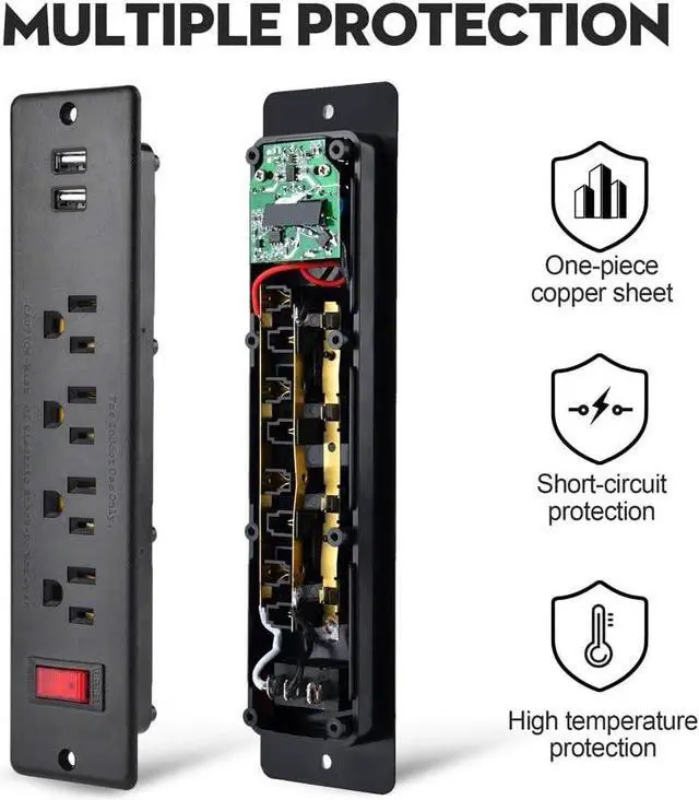 Alt view image 3 of 5 - USB Power Strip Recessed Power Socket Mountable Outlet Extender Multiple Protection 4 Outlet 2 USB Built in Conference Desk Workbench