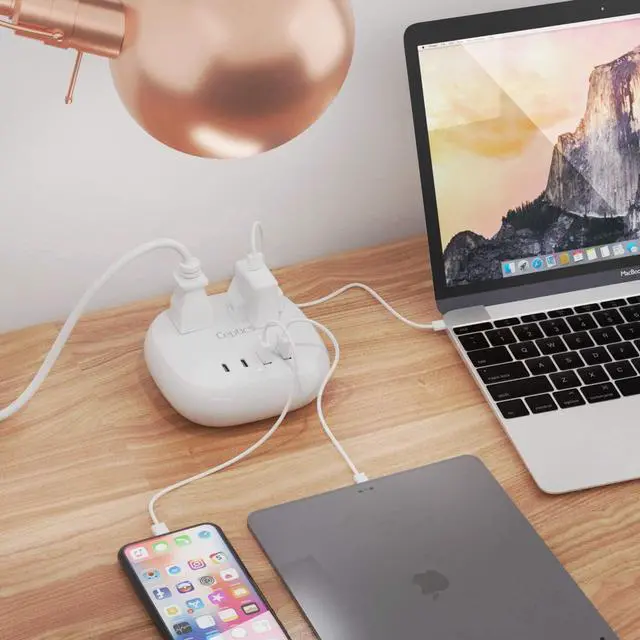 Alt view image 2 of 4 - Ceptics USB Power Strip - Surge Protection - Small & Compact Travel Size - Grounded Dual USB + USB-C - Input - Powerful 21W Total, Charging Hub Station, 5 Feet Cord