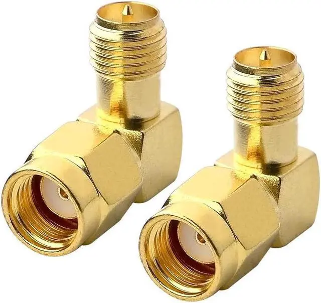 Main image of 90 Degree Reverse Polarity SMA Coax Adapter RP SMA Male to RP-SMA Female Right Angle Connector for Audio FPV Drone Antennas Radio Video 2-Pack