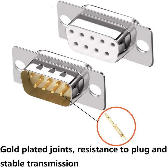 Alt view image 4 of 7 - Jienk 10PCS DB9 RS232 D-SUB Serial Solder Cup Connectors Gold Plated Joints RS232 Serial Port 9 Pin D Sub Couplers(Male x 5 Female x 5)
