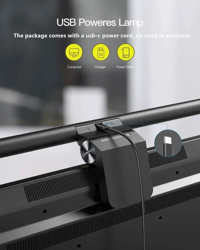 Alt view image 4 of 5 - Baseus Monitor Light Bar Monitor Lights with Touch Sensor USB Powered LED Computer Light 3 Switchable Light Modes Dimmable Monitor Lamp Computer Monitor Light for Desk/Office/Home Black