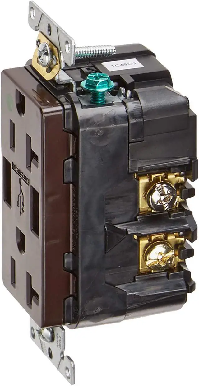 Alt view image 3 of 4 - Leviton 20-Amp Hospital Grade USB Charger/Tamper-Resistant Duplex Receptacle, T5832-HG, Brown