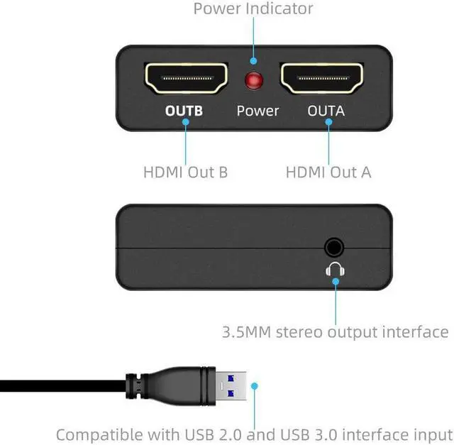 Alt view image 7 of 7 - Unstincer USB 3.0 to Dual HDMI Adapter,Compatible with Windows ChromeBook MacBook,Support 3.5mm Jack Stereo Output Expand 2 Different Display Screens (Dual HDMI Adapter)