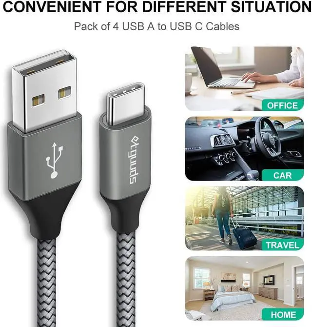 Alt view image 7 of 7 - USB C Cable Fast Charging [4-Pack 1/3/6/10 ft] Nylon Braided Type C Charger Cord Compatible with  Galaxy S10 S9 S8 Plus S10E Note 20 10 9 8 A10e A20 A30 A50 A70 A51 A71 LG G6 G7 G8