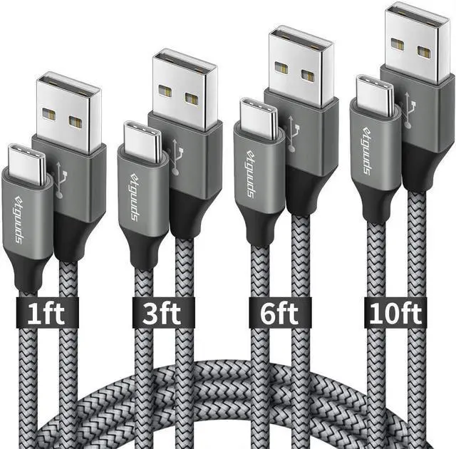 Main image of USB C Cable Fast Charging [4-Pack 1/3/6/10 ft] Nylon Braided Type C Charger Cord Compatible with  Galaxy S10 S9 S8 Plus S10E Note 20 10 9 8 A10e A20 A30 A50 A70 A51 A71 LG G6 G7 G8