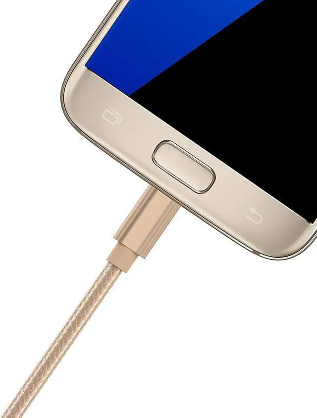 Alt view image 6 of 7 - TalkWorks Micro USB Cable 6ft Long Android Cell Phone Charger Braided Heavy Duty Fast Charging Cord for Samsung Galaxy S6 / S7 Tablet Bluetooth Speaker Wireless Earbuds Headphones - Gold (04807)
