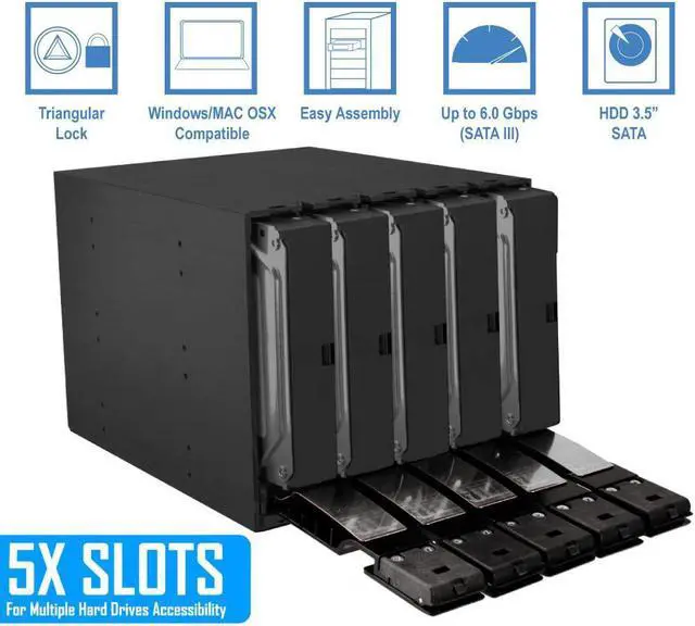 Alt view image 7 of 7 - Kingwin Hard Drive Enclosure for Computer PC Case Internal 5 Bay Hot Swap for 3.5 HDD SSD, SATA Backplane Aluminum Trayless Mobile Rack, Support SATA I/II/III & SAS I/II 6 Gbps Performance