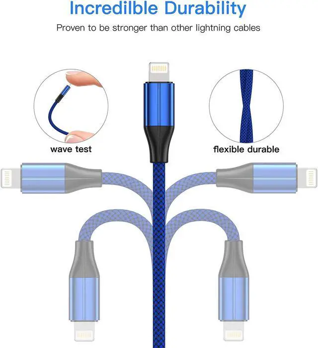 Alt view image 2 of 7 - iPhone Charger Cable [MFi Certified] (3 Pack 10 Foot) Nylon Braided Lightning Cable iPhone Charging Cord USB Cable Compatible with iPhone 11/Pro/X/Xs Max/XR/8 Plus /7 Plus/6/ iPad Blue