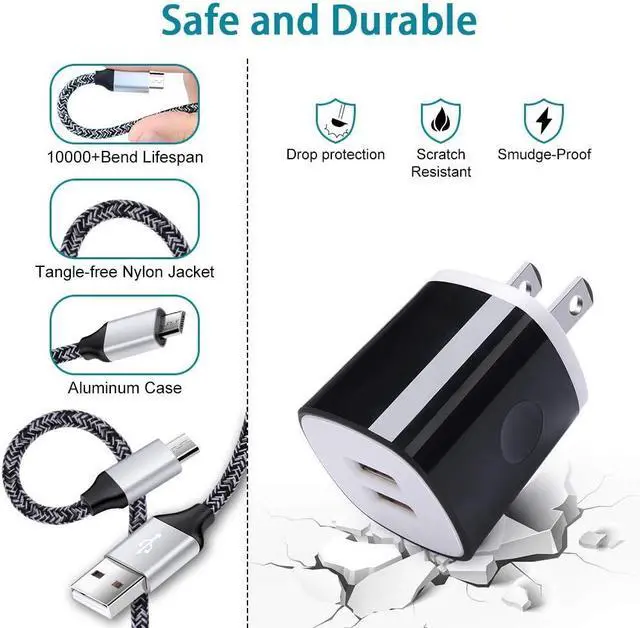 Alt view image 2 of 7 - Charger Block Cube with Micro USB Cable Fast Charging Cord Compatible for Samsung Galaxy S7/S6/Edge/Active S5 S4 Note 5/4,J7 J3 J2 A7 A10S A10 A6,Moto E6 E5 G5 G4 Z2 G6 Play,LG K50 K40 K30 K20 V10 Q60