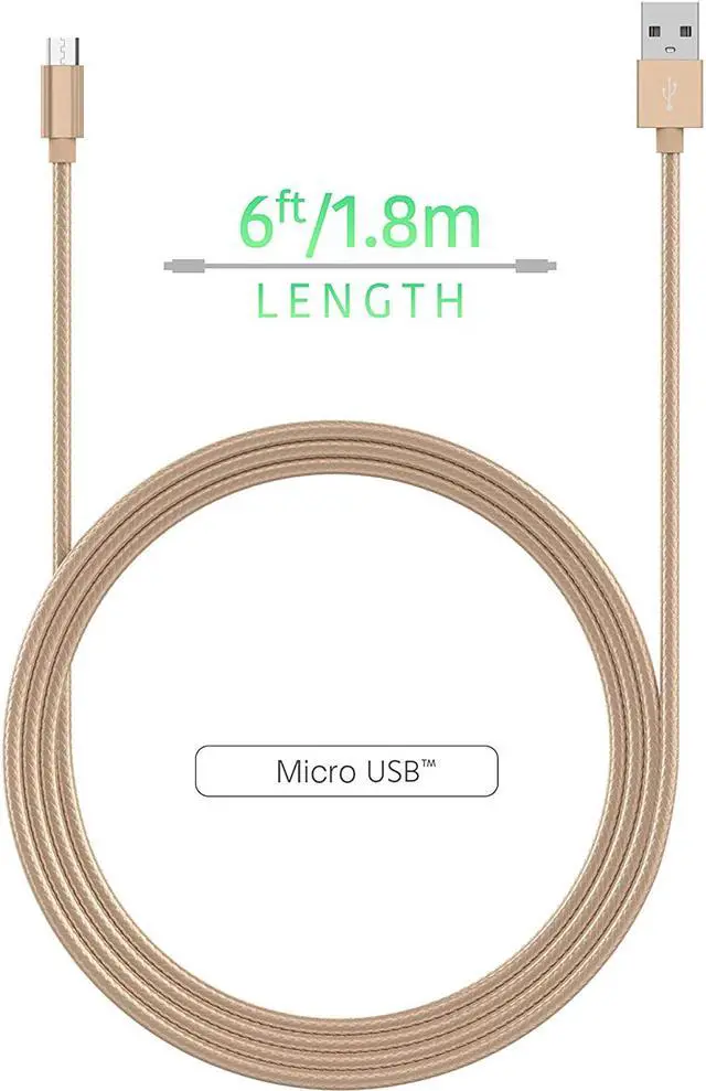 Alt view image 3 of 7 - TalkWorks Micro USB Cable 6ft Long Android Cell Phone Charger Braided Heavy Duty Fast Charging Cord for Samsung Galaxy S6 / S7 Tablet Bluetooth Speaker Wireless Earbuds Headphones - Gold (04807)