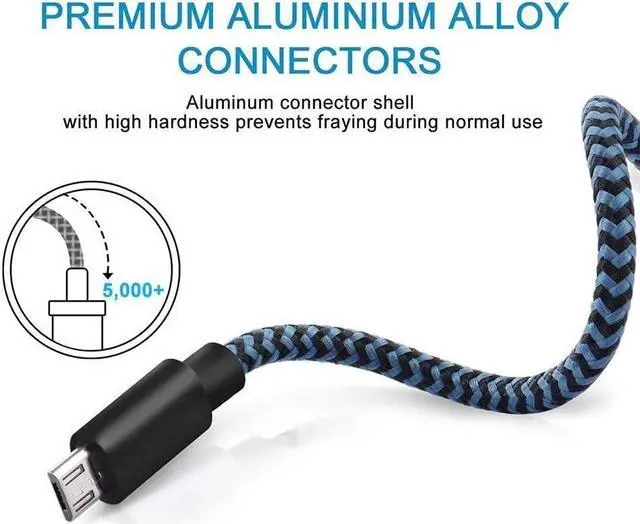 Alt view image 3 of 7 - Micro USB Cable 3ft 3Pack 3FT Nylon Braided High Speed Micro USB Charging and Sync Cables Android Charger Cord Compatible  Galaxy S7 Edge/S6/S5/S4 Note 5/4/3 LG Tablet and More(Blue)