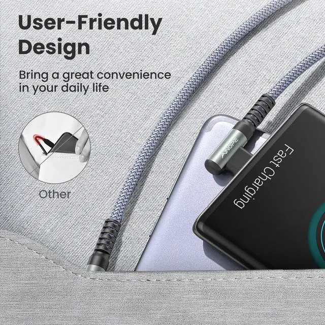 Alt view image 6 of 7 - 2-Pack USB C Cable 3.1A Fast Charge AINOPE [6.6ft+6.6ft] USB Type C Cable Right Angle Durable Nylon Braided USB A to USB C Cord Compatible Galaxy S20 Note 9 8 S9 S8 Plus S10 V30V20G6