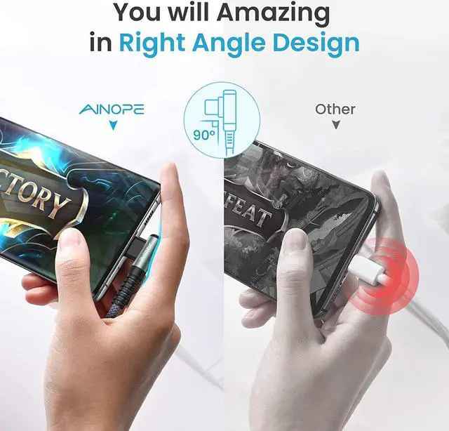 Alt view image 2 of 7 - 2-Pack USB C Cable 3.1A Fast Charge AINOPE [6.6ft+6.6ft] USB Type C Cable Right Angle Durable Nylon Braided USB A to USB C Cord Compatible Galaxy S20 Note 9 8 S9 S8 Plus S10 V30V20G6