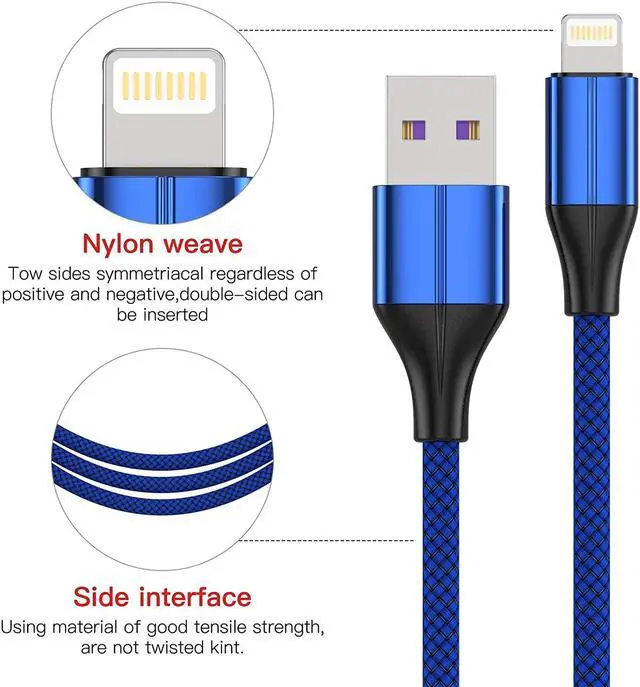 Alt view image 3 of 7 - iPhone Charger Cable [MFi Certified] (3 Pack 10 Foot) Nylon Braided Lightning Cable iPhone Charging Cord USB Cable Compatible with iPhone 11/Pro/X/Xs Max/XR/8 Plus /7 Plus/6/ iPad Blue
