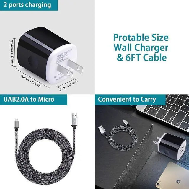 Alt view image 7 of 7 - Charger Block Cube with Micro USB Cable Fast Charging Cord Compatible for Samsung Galaxy S7/S6/Edge/Active S5 S4 Note 5/4,J7 J3 J2 A7 A10S A10 A6,Moto E6 E5 G5 G4 Z2 G6 Play,LG K50 K40 K30 K20 V10 Q60