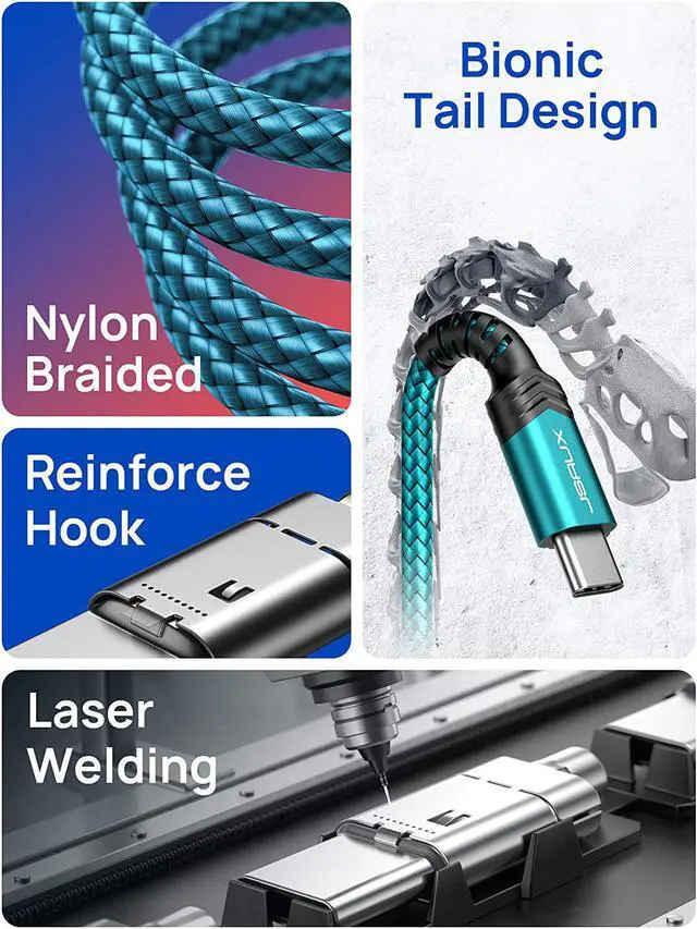 Alt view image 4 of 7 - USB Type C Cable 3A Fast Charging [2-Pack 3.3ft] JSAUX USB-A to USB-C Charge Braided Cord Compatible with Samsung Galaxy S10 S9 S8 S20 Plus A51 A11 Note 10 9 8 PS5 Controller USB C Charger -Green