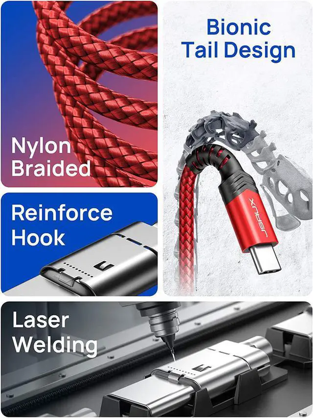 Alt view image 4 of 7 - USB Type C Cable 3A Fast Charging [2-Pack 10ft] USB-A to USB-C Charge Braided Cord Compatible with Samsung Galaxy S10 S9 S8 S20 Plus A51 A11 Note 10 9 8 PS5 Controller USB C Charger-Red