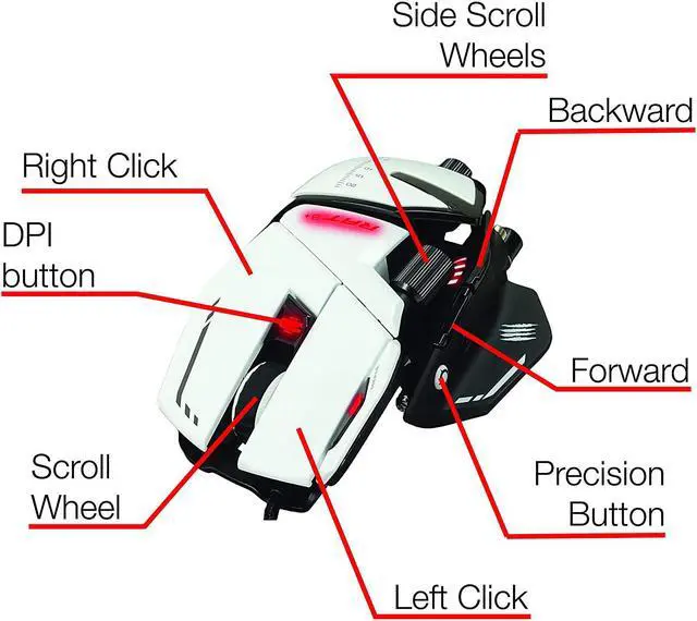Alt view image 2 of 7 - Mad Catz The Authentic R.A.T. 8+ Fully Adjustable Wired Gaming Mouse - 16000 DPI Optical Sensor - 11 Programmable Buttons and RGB Lighting - White