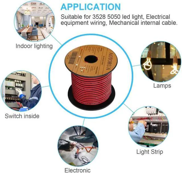 Alt view image 5 of 5 - 100FT 14/2 Gauge Red Black Cable Hookup Electrical Wire, 14AWG 2 Conductor 2 Color Flexible Parallel Zip Wire LED Strips Extension Cord 12V/24V DC Cable for LED Ribbon Lamp Tape Lighting