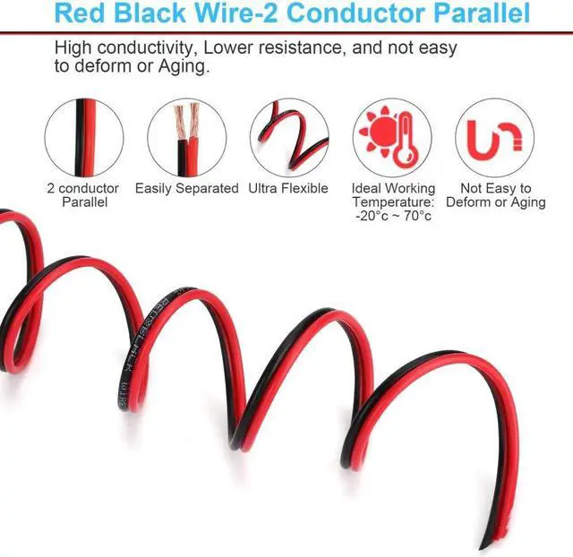 Alt view image 2 of 5 - 100FT 14/2 Gauge Red Black Cable Hookup Electrical Wire, 14AWG 2 Conductor 2 Color Flexible Parallel Zip Wire LED Strips Extension Cord 12V/24V DC Cable for LED Ribbon Lamp Tape Lighting