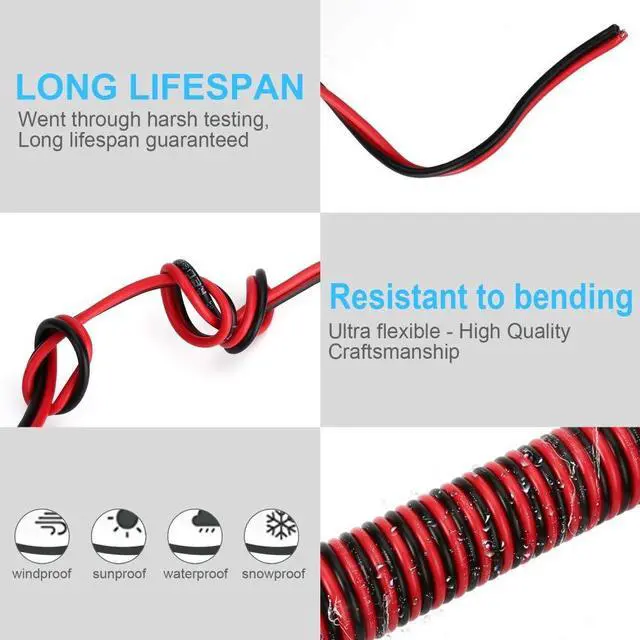 Alt view image 3 of 5 - 100FT 14/2 Gauge Red Black Cable Hookup Electrical Wire, 14AWG 2 Conductor 2 Color Flexible Parallel Zip Wire LED Strips Extension Cord 12V/24V DC Cable for LED Ribbon Lamp Tape Lighting
