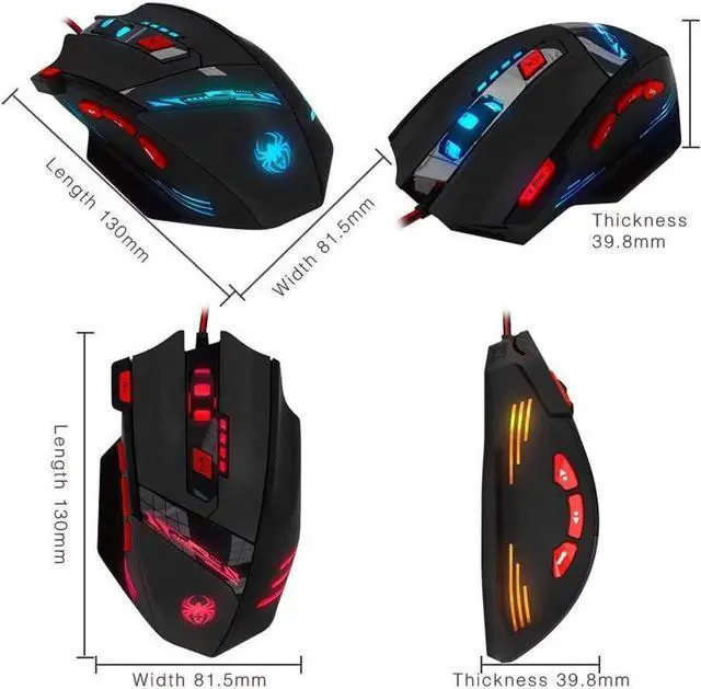Alt view image 6 of 7 - Zelotes T90 Professional 9200 DPI High Precision USB Wired Gaming Mouse,8 Buttons,With 7 kinds modes of LED Colorful Breathing Light, Weight Tuning Set (Black)