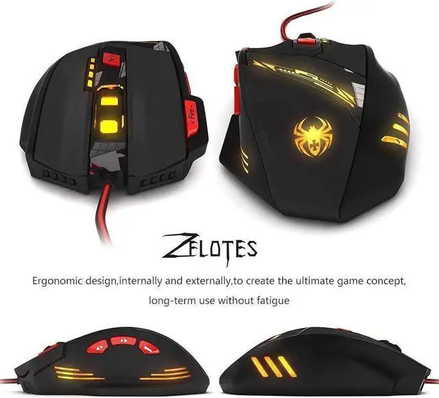 Alt view image 7 of 7 - Zelotes T90 Professional 9200 DPI High Precision USB Wired Gaming Mouse,8 Buttons,With 7 kinds modes of LED Colorful Breathing Light, Weight Tuning Set (Black)