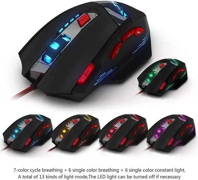 Alt view image 2 of 7 - Zelotes T90 Professional 9200 DPI High Precision USB Wired Gaming Mouse,8 Buttons,With 7 kinds modes of LED Colorful Breathing Light, Weight Tuning Set (Black)