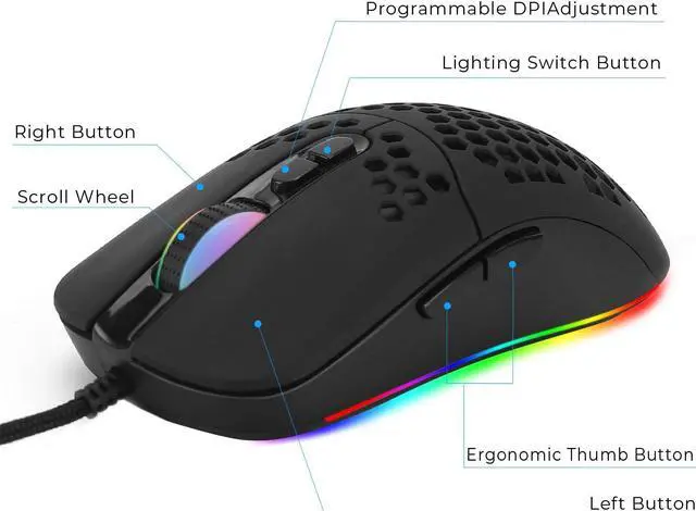 Alt view image 2 of 7 - HXMJ Wired USB C Gaming Mice,Lightweight Honeycomb Shell,7200DPI,5 RGB Backlit for Apple MacBook,Computer or Laptops with Type C Port