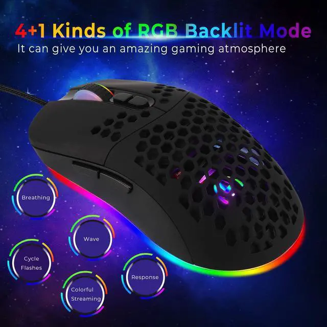 Alt view image 5 of 7 - HXMJ Wired USB C Gaming Mice,Lightweight Honeycomb Shell,7200DPI,5 RGB Backlit for Apple MacBook,Computer or Laptops with Type C Port