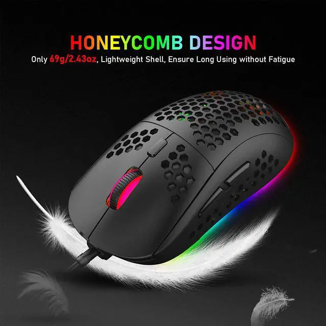 Alt view image 7 of 7 - 60% Wired Mechanical Gaming Keyboard and Mouse Combo,Ultra-Compact Mini 62 Keys,Type C Chroma 20 Rainbow Backlit Effects,RGB Backlit 6400 DPI Lightweight Gaming Mouse with Honeycomb Shell for PC/Mac