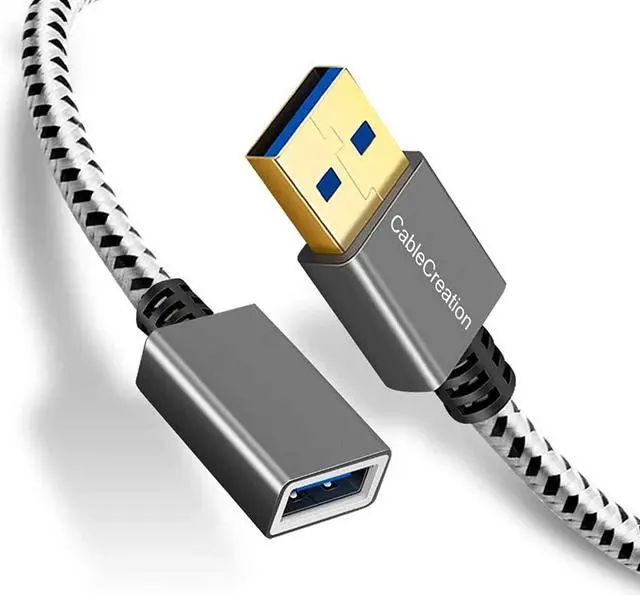 Main image of CableCreation [2-Pack] Short (3.3ft) USB3.0 Extension Cable, USB 3.0 A Male to Female Extender for Oculus VR, Playstation, Xbox, Keyboard, Printer, Scanner Space Gray Aluminum