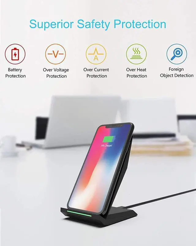 Alt view image 3 of 6 - Fast Wireless Charger, [2 Pack] NANAMI Qi Certified Wireless Charging Stand Compatible iPhone 15/14/13/12/11 Pro/XS Max/XR/8, Samsung Galaxy S24/S23/S22/S21/S20/S10/S9/Note 20/10 and Qi-Enabled Phone