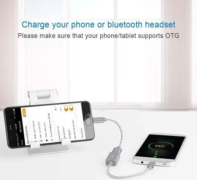 Alt view image 5 of 6 - CableCreation Micro USB 2.0 OTG Cable Braided On The Go Adapter Micro USB Male to USB Female Compatible with Samsung S7, Flash Drive, Mouse, Keyboard, Game Controller, Aluminum Space Gray