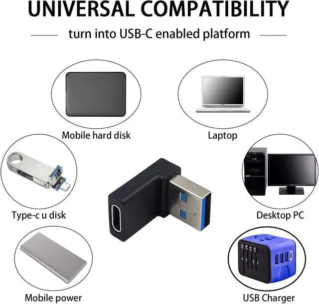 Alt view image 3 of 6 - Duttek USB C to USB Adapter USB 3.0 to USB C Adapter 90 Degree Angled USB 3.0 Male to USB C Female Adapter Compatible with iPhone 11/Samsung Galaxy S20/A20e/Huawei/Moto/Google Pixel etc. 2 Pack