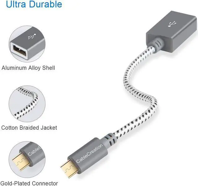 Alt view image 6 of 6 - CableCreation Micro USB 2.0 OTG Cable Braided On The Go Adapter Micro USB Male to USB Female Compatible with Samsung S7, Flash Drive, Mouse, Keyboard, Game Controller, Aluminum Space Gray