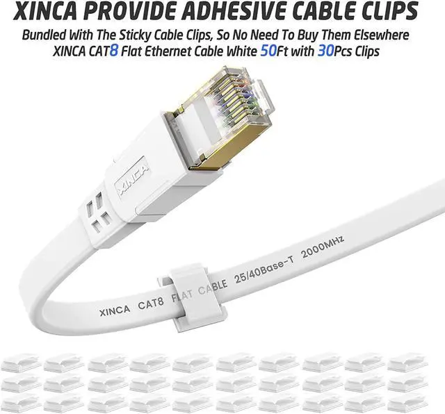 Alt view image 2 of 7 - Cat 8 Ethernet Cable 50FT, High Speed Flat Network Cable Shielded with Gold Plated RJ45 Connector, 26AWG Lastest 40Gbps 2000Mhz SFTP Patch Cord for Router, Modem, Gaming, Ethernet Switch